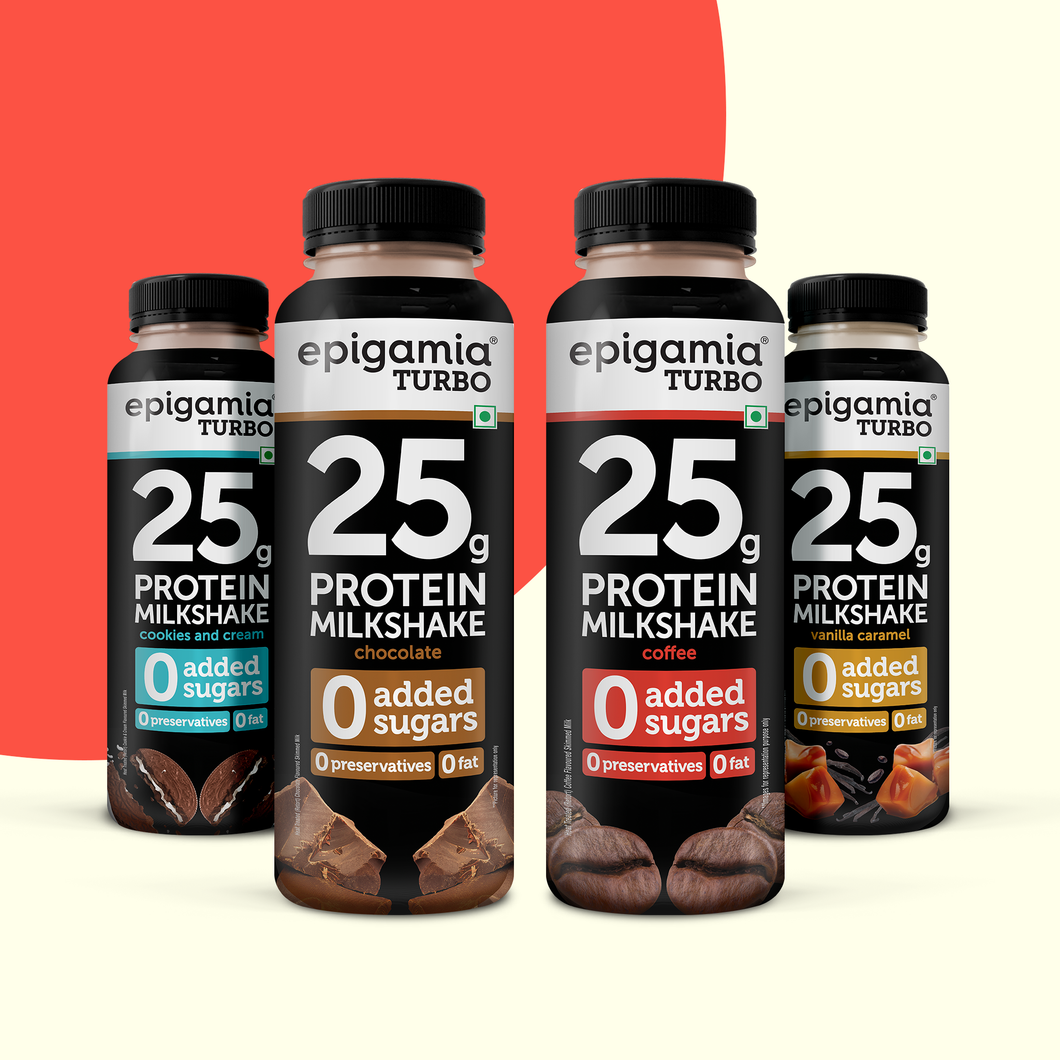 Turbo 25 g Protein Milkshake, Assorted Flavors, 250 ml Each - Pack of 4