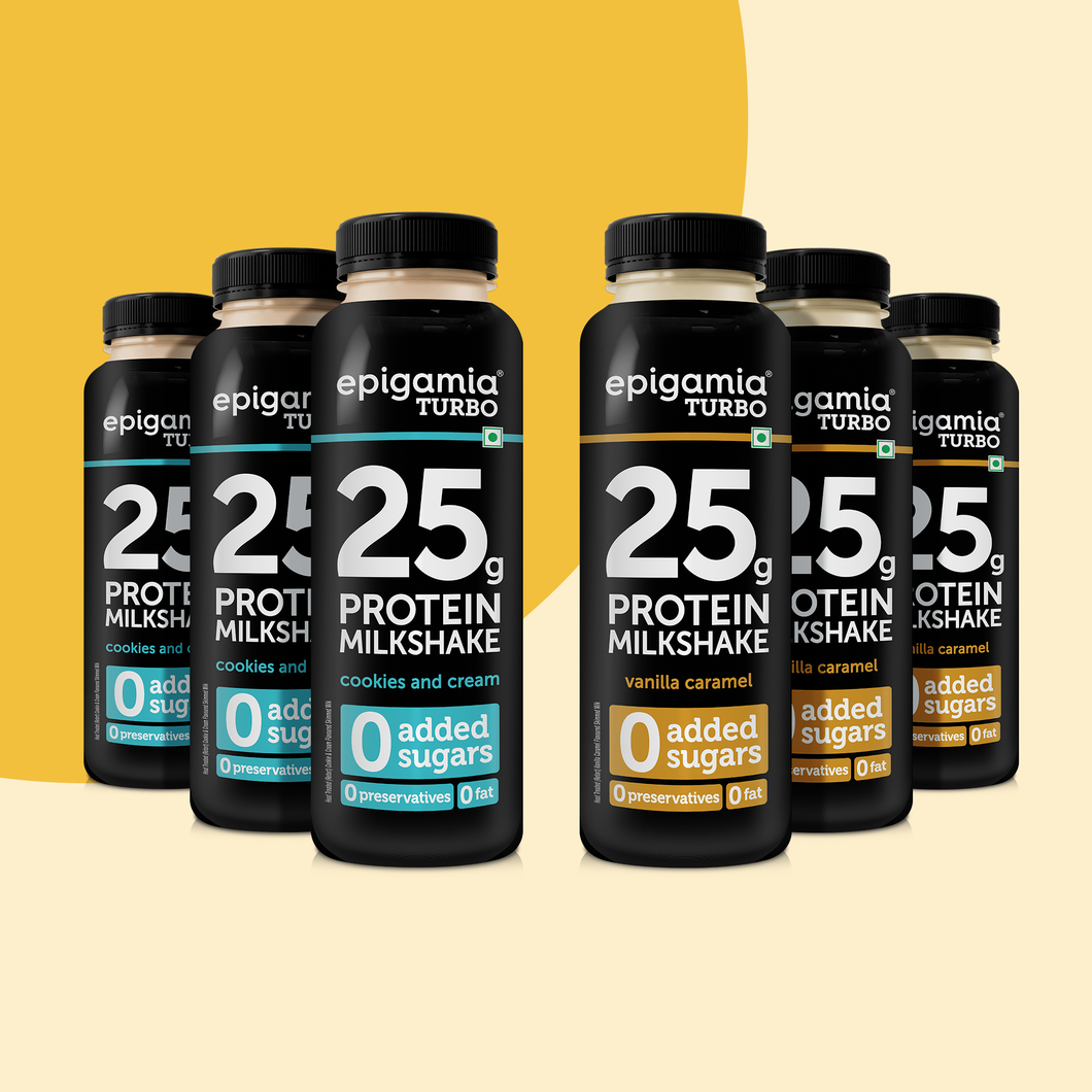 25g protein turbo milkshake - cookies & cream and vanilla caramel - 250 ml each - pack of 6