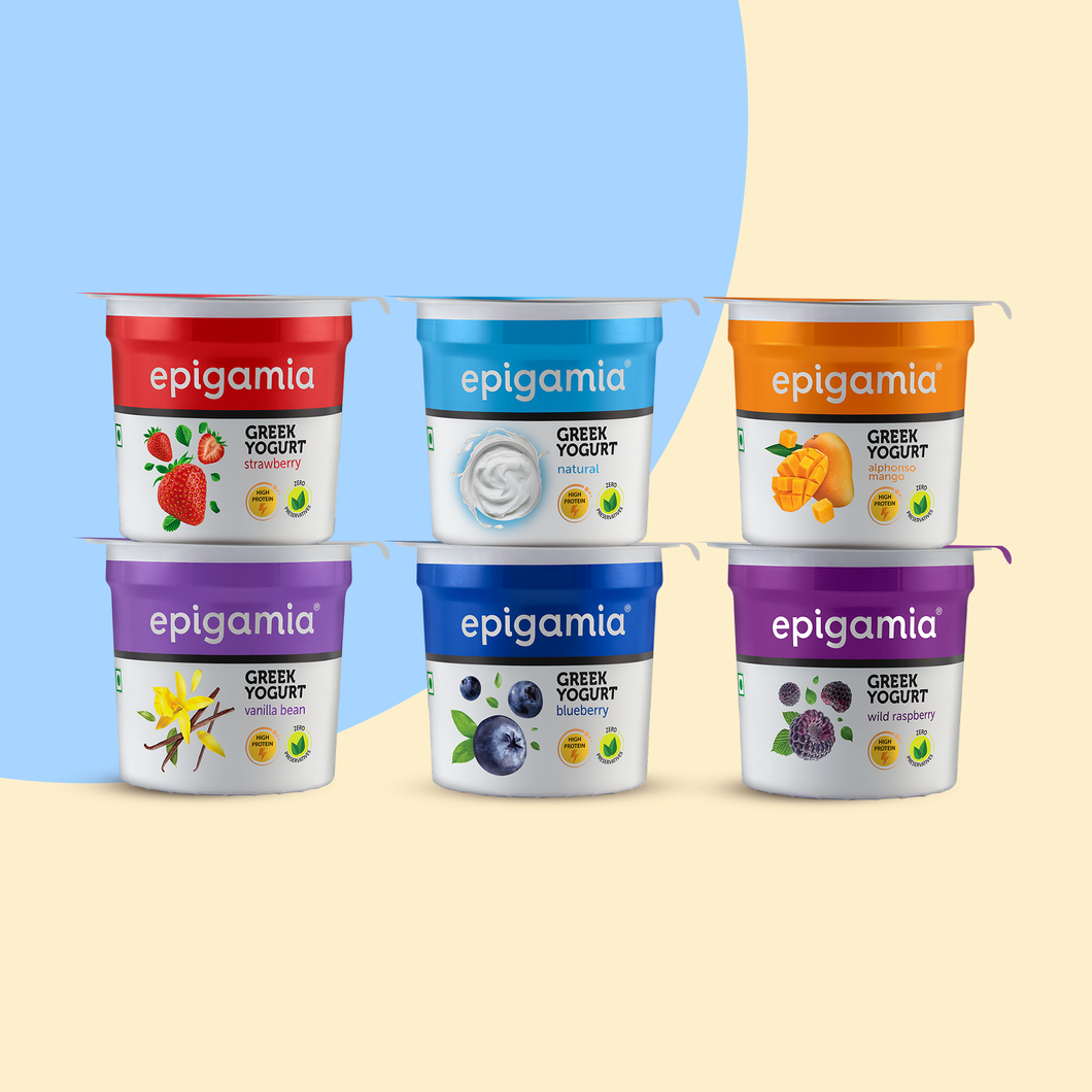 greek yogurt, all flavour pack, 85 gm each - pack of 6